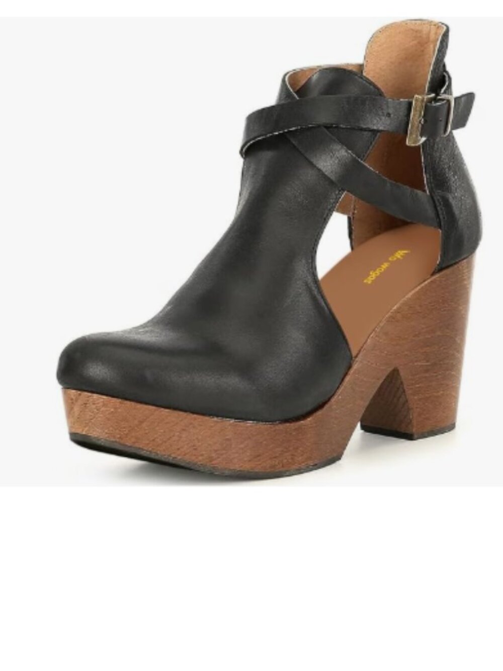 Wo Wagas Black Womens Platform Rounded Toe Cutout Ankle Boot Strap Buckle Clog